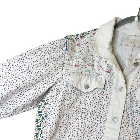 BlankNyc Floral Patchwork Trucker Denim Jacket Cream Cottagecore Oversized sz M - Picture 4 of 7